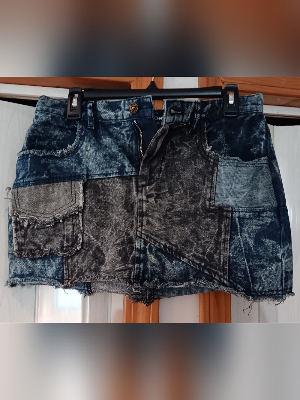 Patchwork Distressed Denim Skirt